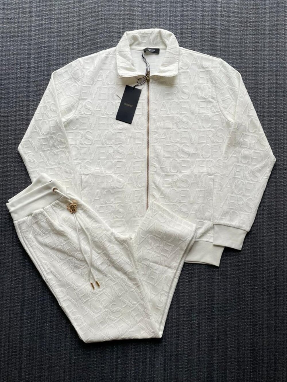 Versace Men's White Embossed Logo Tracksuit Luxury Designer Set XL